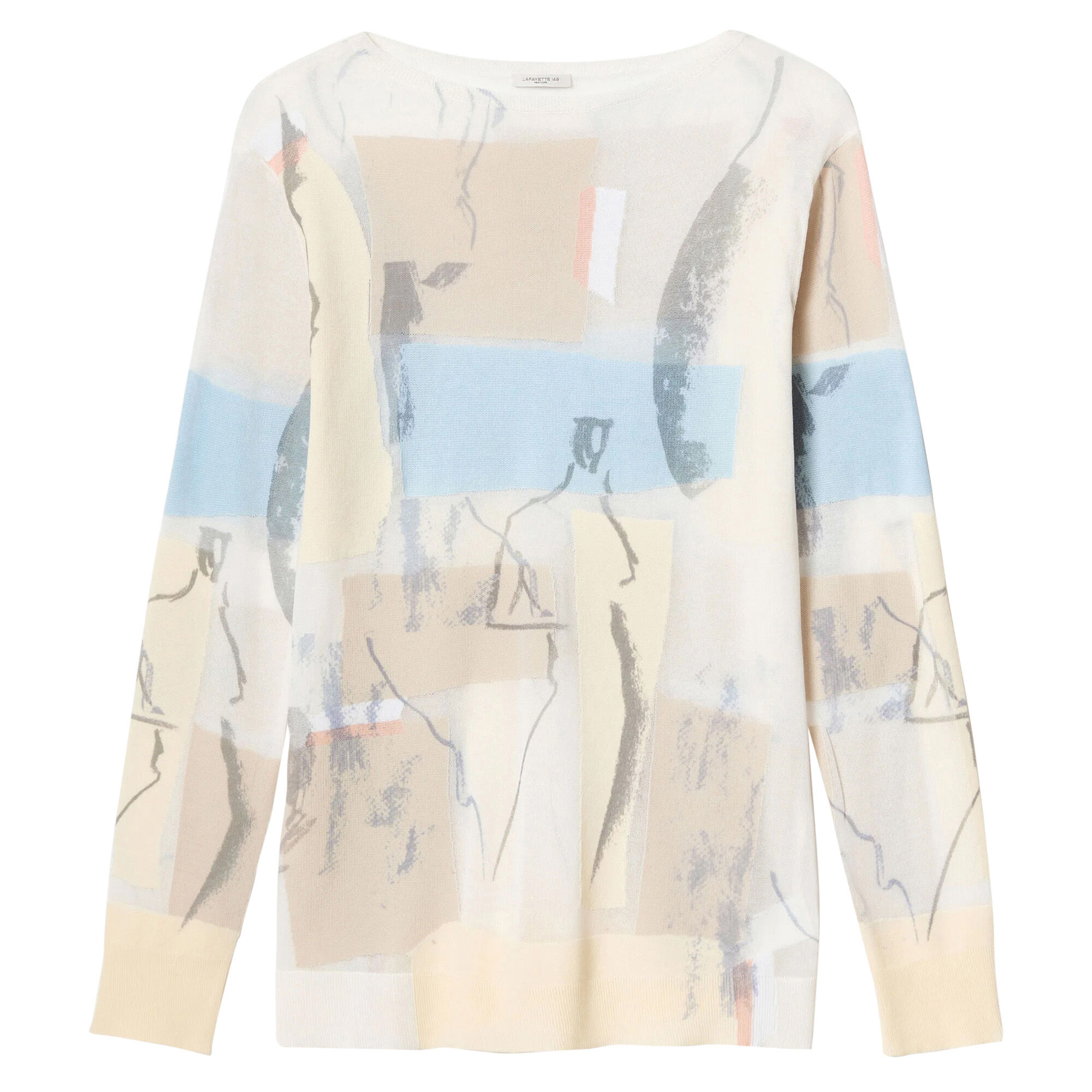 Lafayette 148 New York Sheer Sketchbook Printed Intarsia Sweater