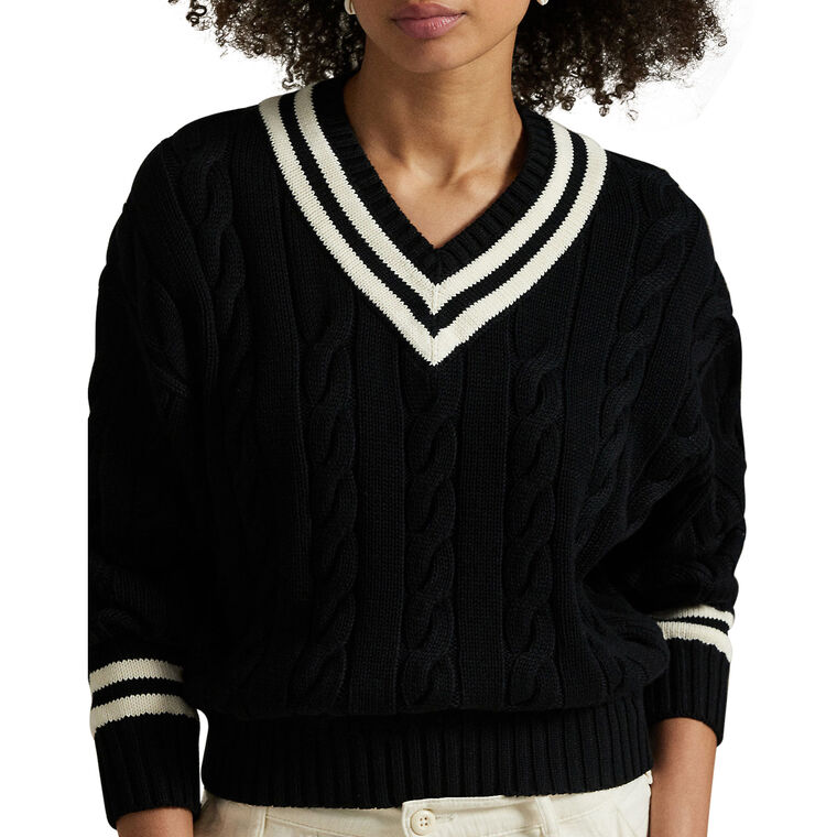 Aran-Knit Cotton Cricket Sweater image number null