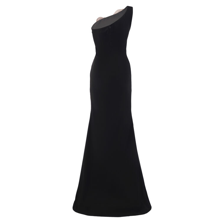 Ruffle Drape Crepe Gown image number null