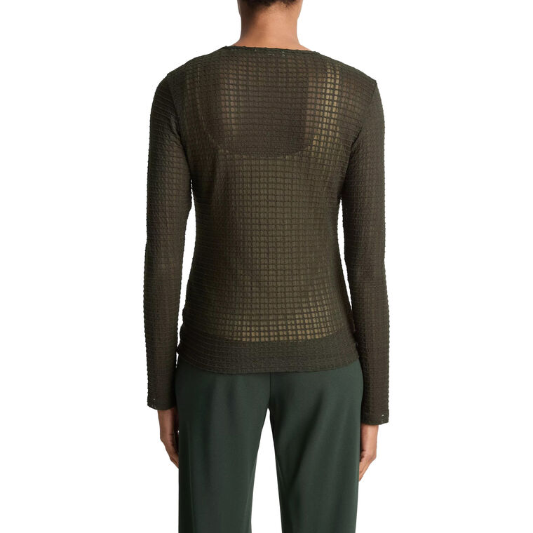 Shadow Grid Long Sleeve Crew Neck Knit Top image number null