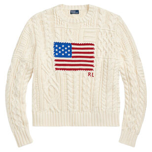 Aran-Knit Flag Cotton Pullover Sweater