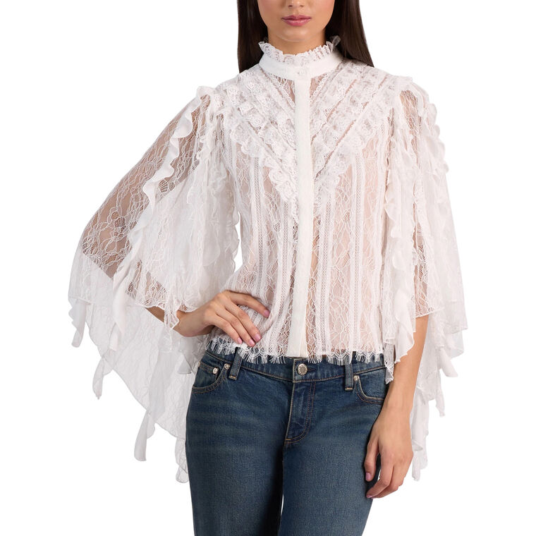 Rheba Long Sleeve Mock Neck Ruffled Lace Top image number null