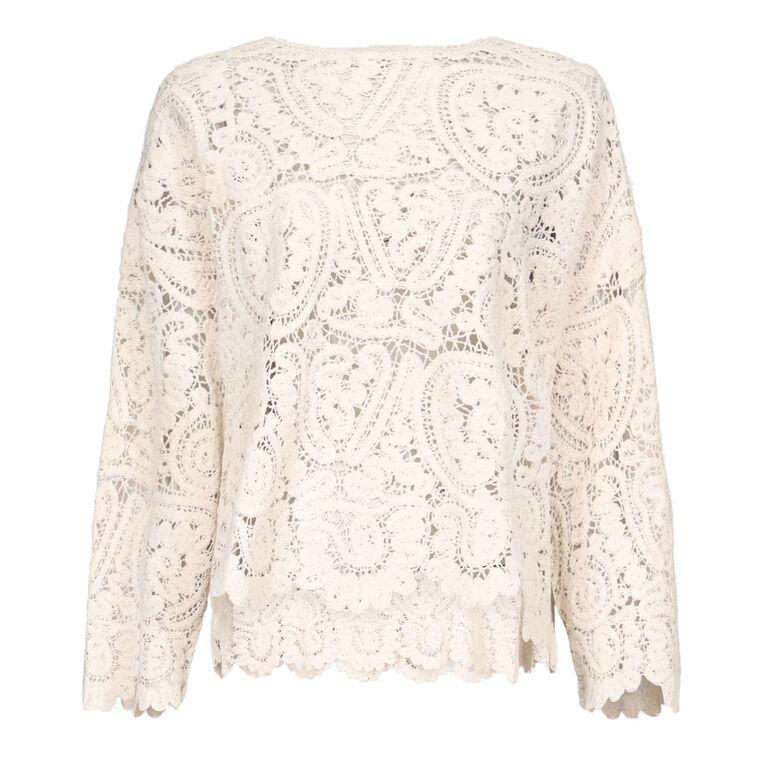 Arold Round Neck Velvet Silk Crochet Boxy Sweater image number null