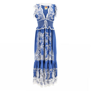 Romantic Richelieu Flutter Sleeve Maxi Dress