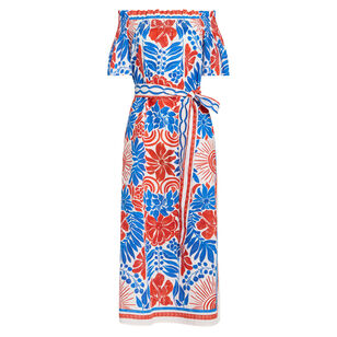 Lola Short Sleeve Off-The-Shoulder Belted Midi Dress