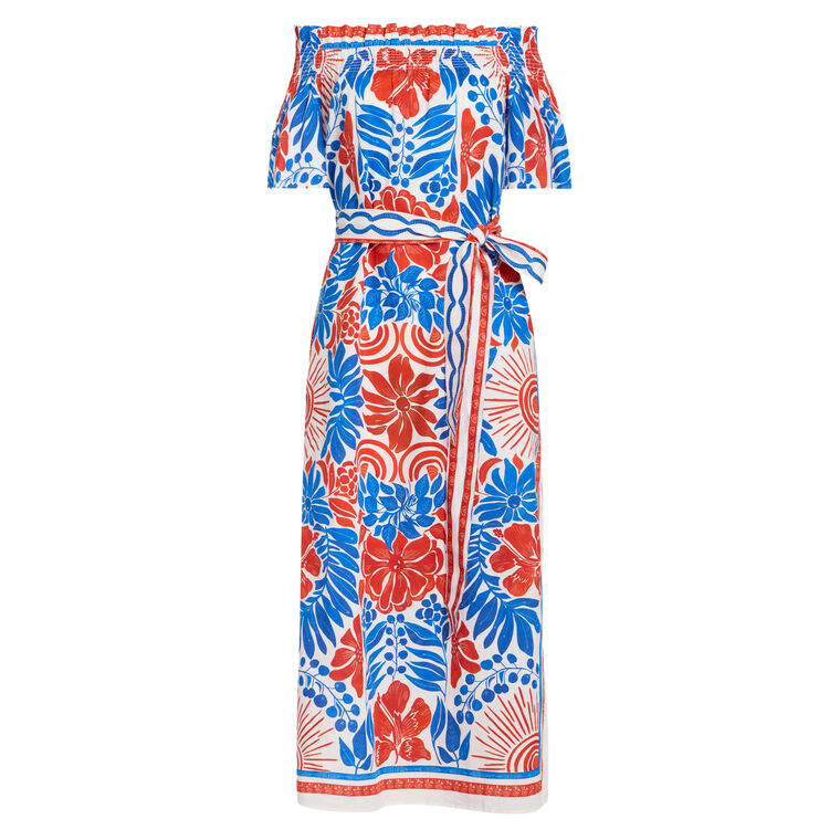 Lola Short Sleeve Off-The-Shoulder Belted Midi Dress image number null