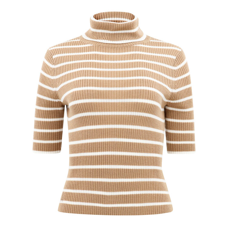 Katrina Merino Striped Turtleneck Sweater image number null