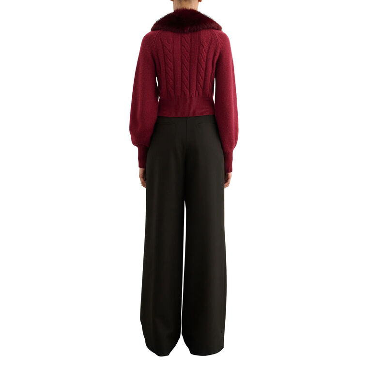 Rita Cable Knit Cardigan With Fur Collar image number null