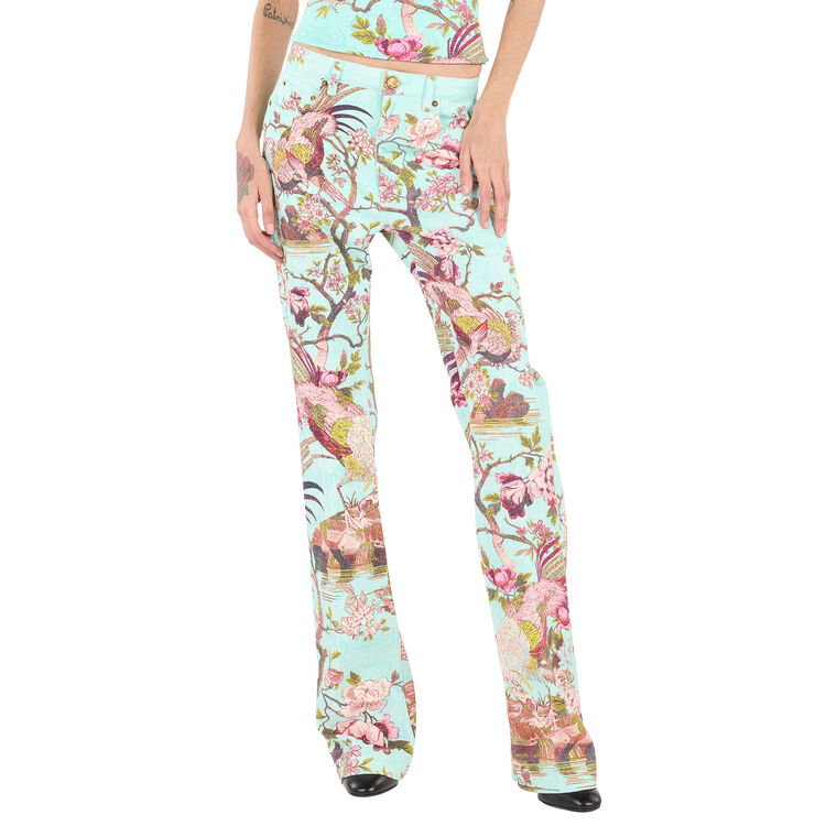 Bootcut Bird-Print Pants image number null