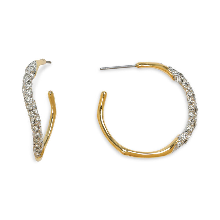 Gold Two-Tone Crystal Pave Hoop Earring image number null