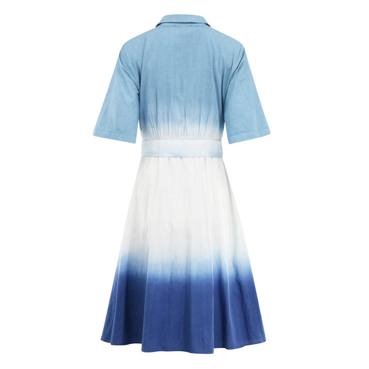 Jana Dip Dye Cotton Tie-Waist Midi Shirt Dress image number null