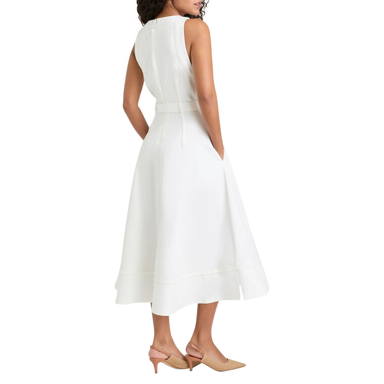 Sleeveless Belted Denim Zelda Asymmetrical Midi Dress image number null
