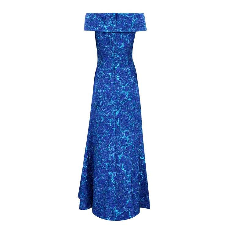 Metallic Jacquard Portrait Side Drape Gown image number null