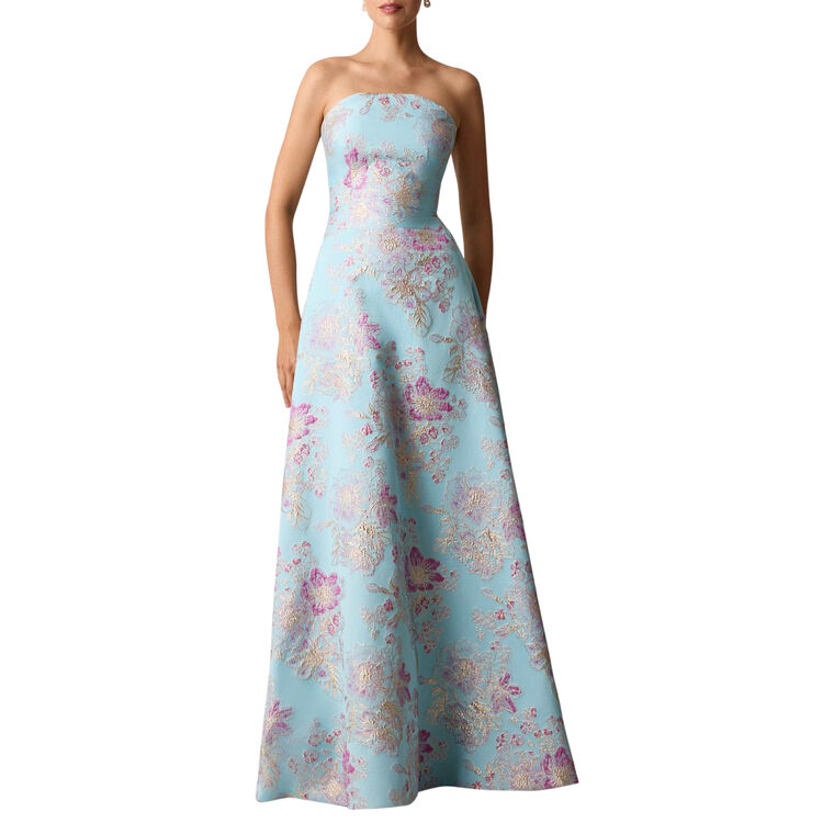 Strapless Metallic Multi Jacquard Gown image number null