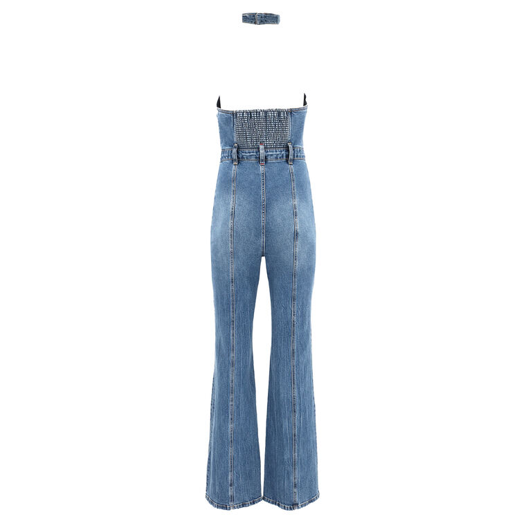 Noemi Halter Neck Denim Jumpsuit image number null