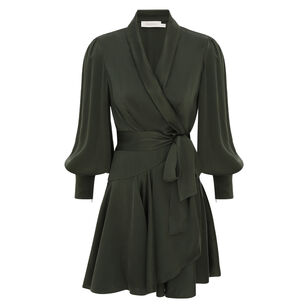 Long Sleeve Silk Wrap Mini Dress