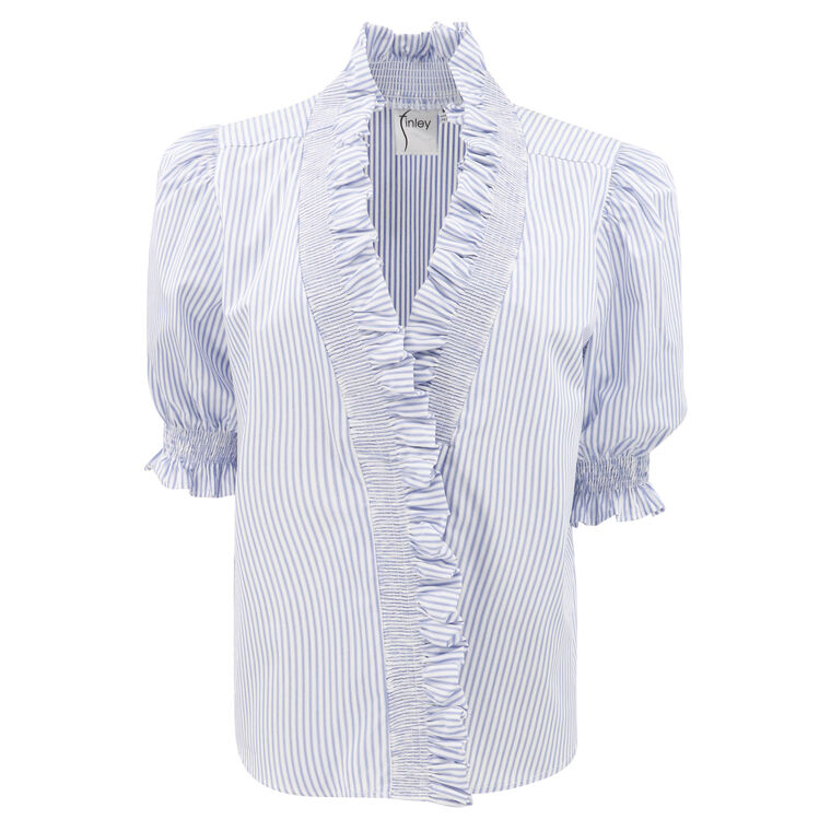 Cici Smocked Striped Ruffle Shirt image number null