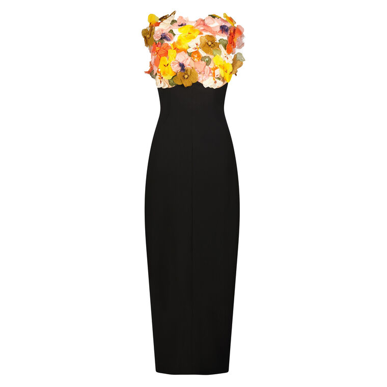 Mixed Media Floral Embroidery Cap Sleeve Gown image number null