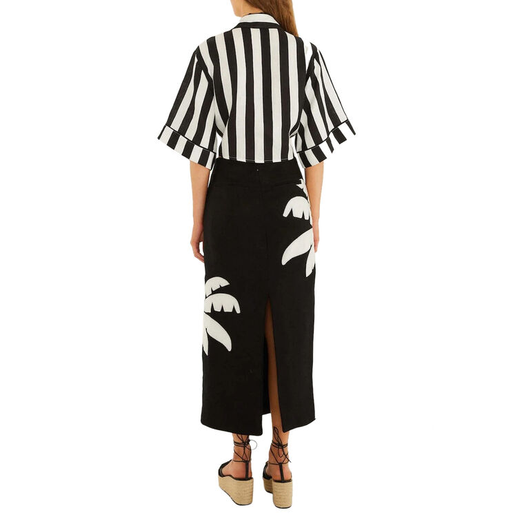 Palm Tree Embroidered Linen Maxi Skirt image number null