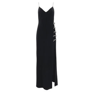 Crystal Bow Embellished Cady Long Dress