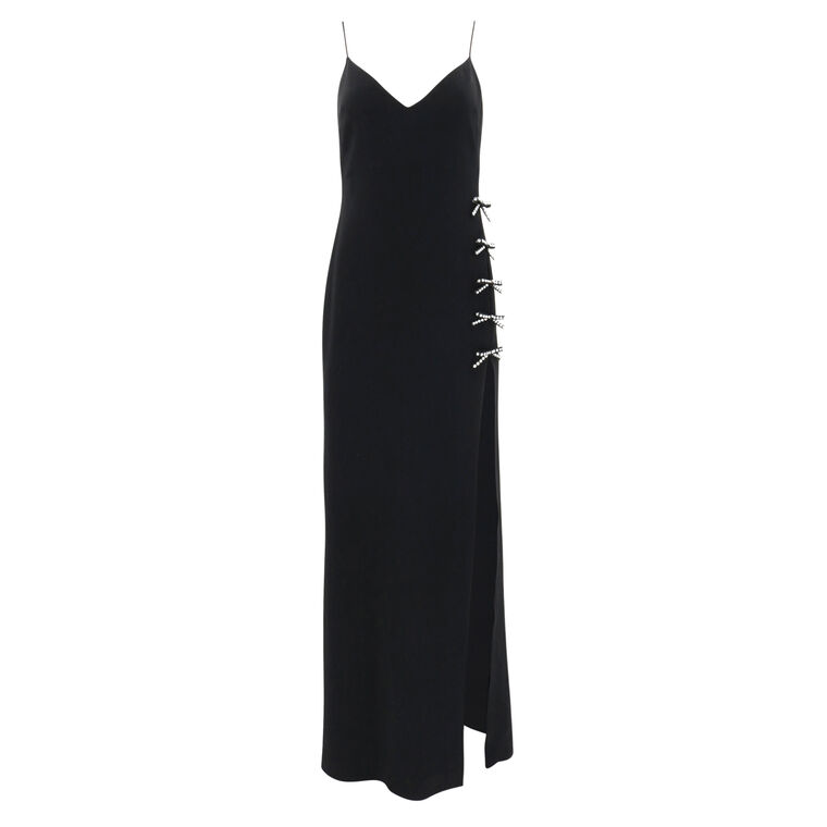 Crystal Bow Embellished Cady Long Dress image number null