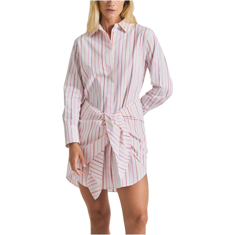 Trish Striped Shirting Waist Tie Shirt Dress image number null