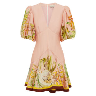 Papaya Puff Sleeve Mini Dress