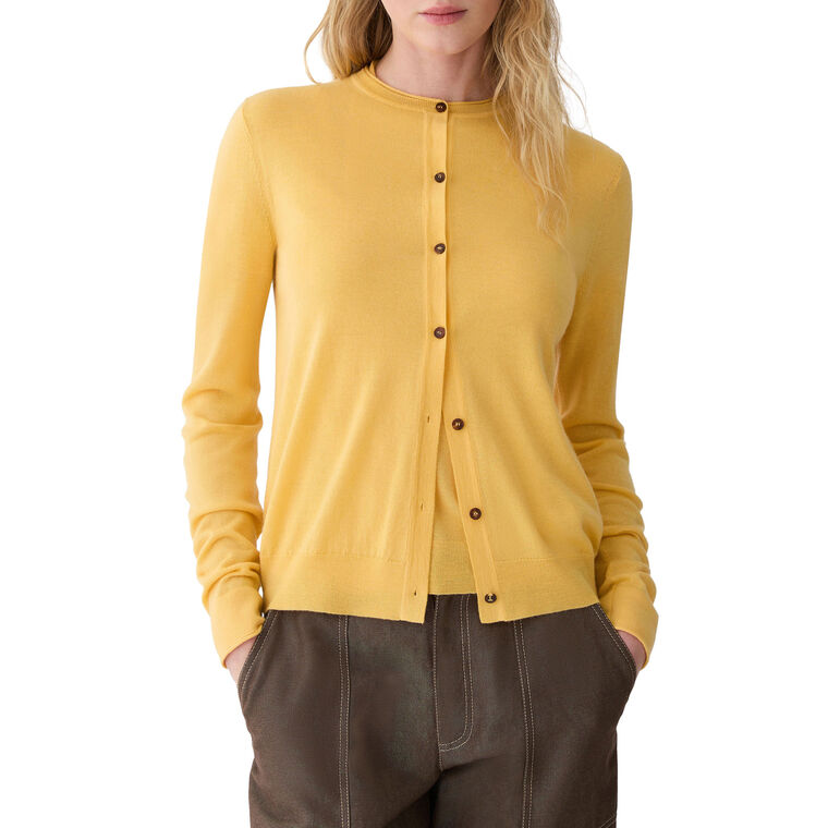 Long Sleeve Crewneck Button Front Cardigan image number null
