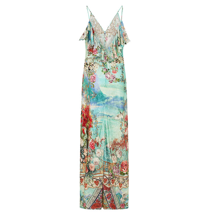 V-Neck Bias Slip Dress With Back Frill image number null