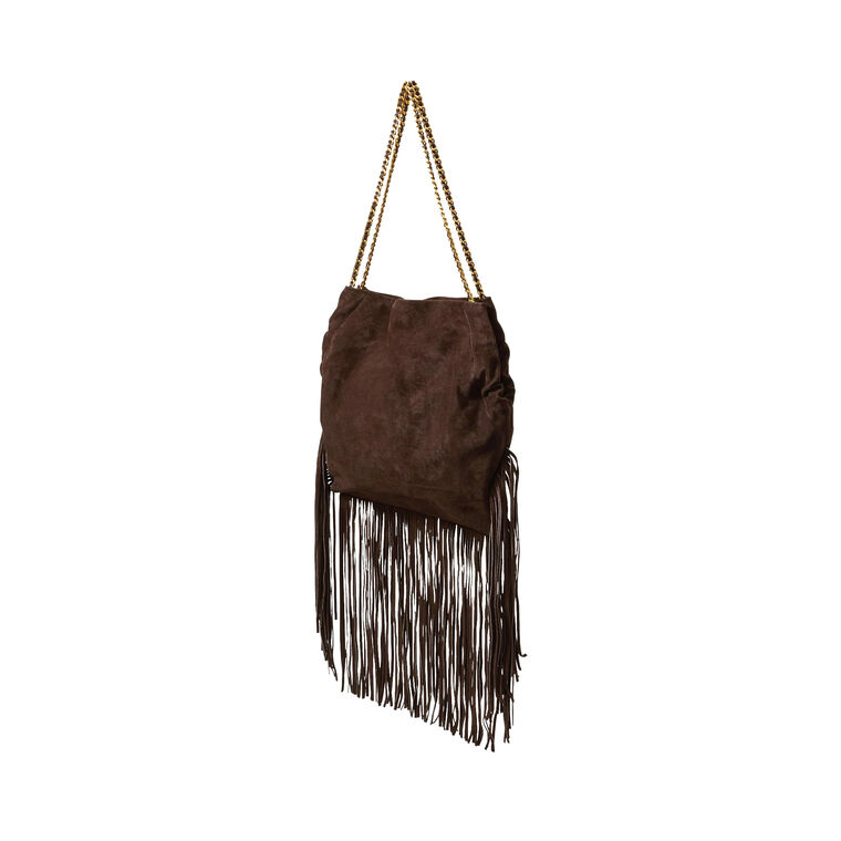 Large Suede Fringe Slouch Shoulder Bag image number null