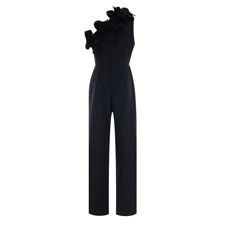 One Shoulder Floral Applique Jumpsuit image number null