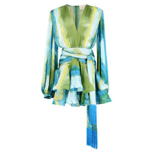 Bedouin Coastal Abstract Silk-Blend Tie-Waist Minidress