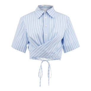 Wrap Cropped Collared Short Sleeve Shirt