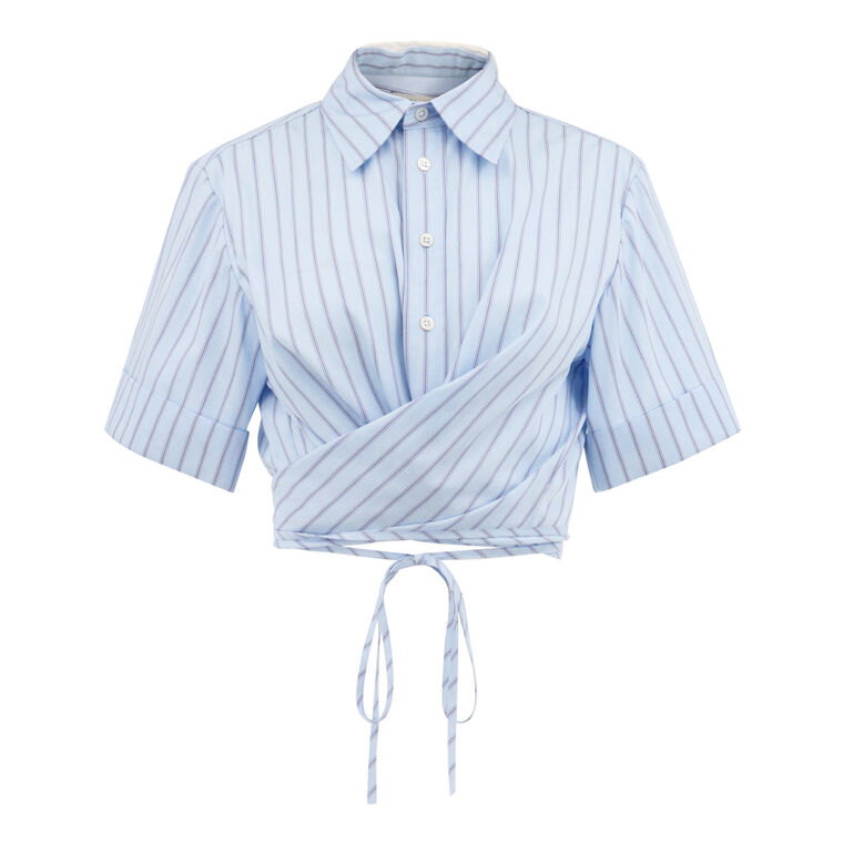 Wrap Cropped Collared Short Sleeve Shirt image number null