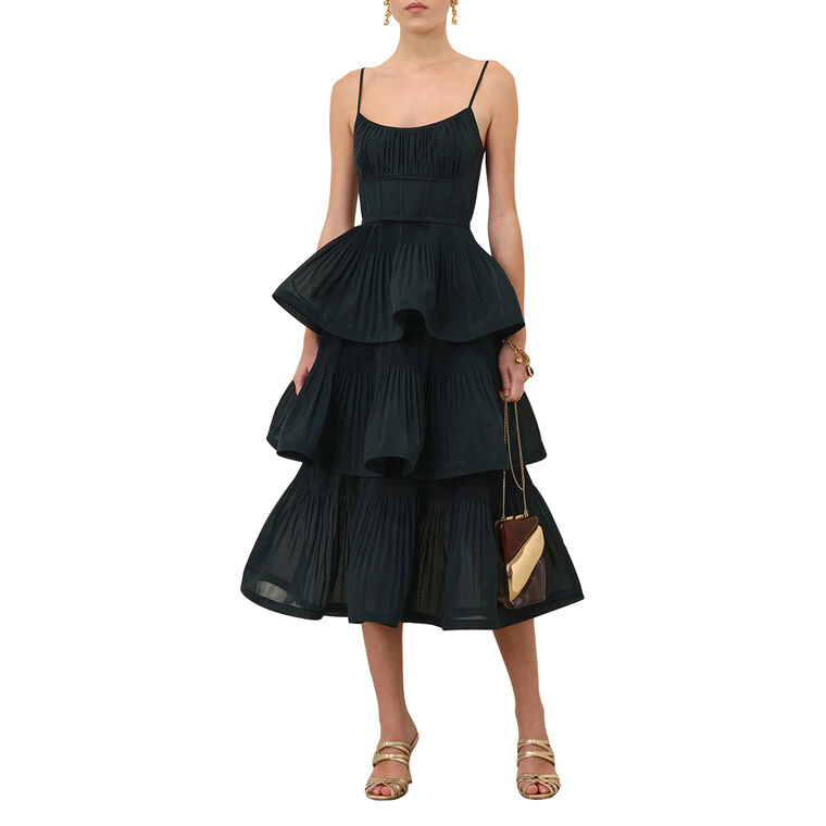 Pleated Tiered Midi Dress image number null