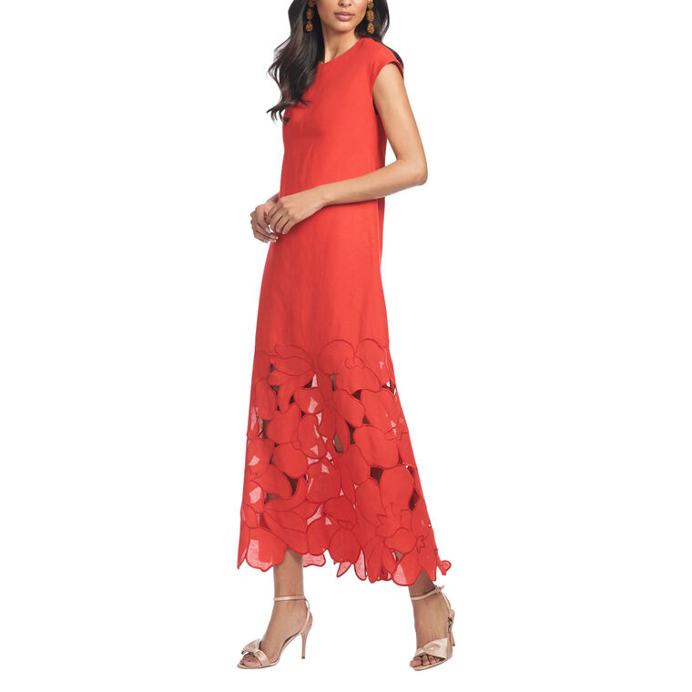 Sabette Cap Sleeve Laser Cut Hem Midi Dress image number null