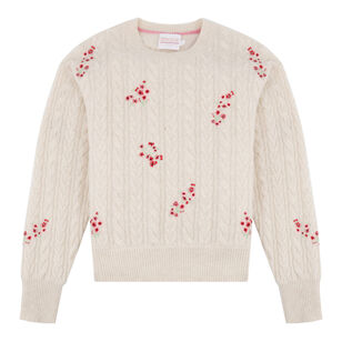 Flower Cable Crew Sweater