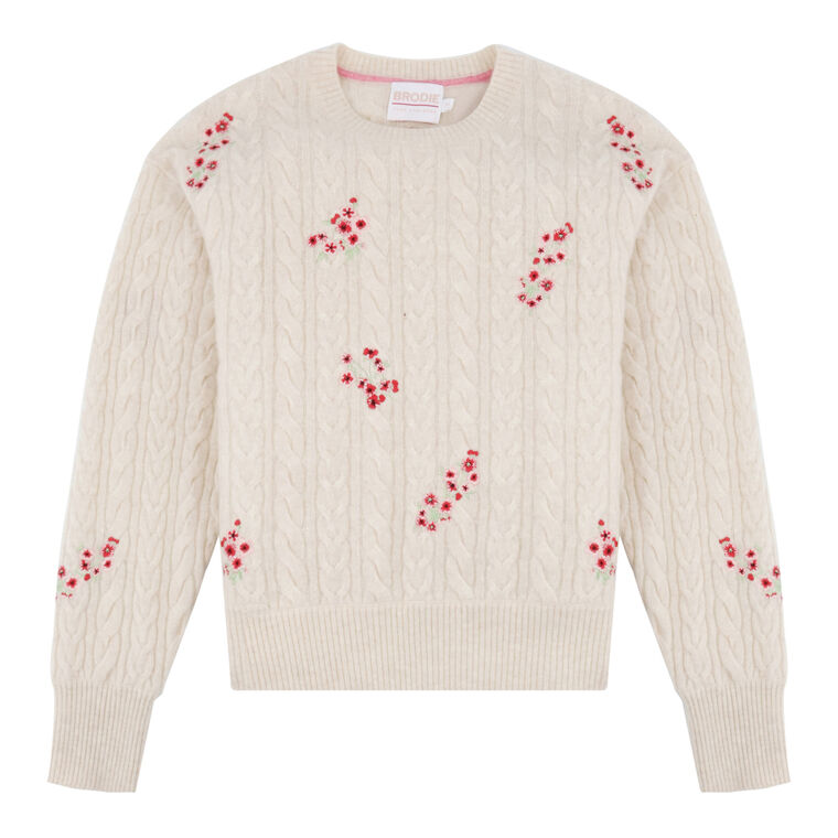Flower Cable Crew Sweater image number null