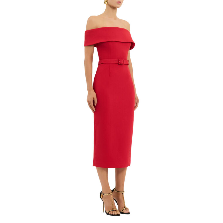 Precious Off-The-Shoulder Belted Midi Dress image number null