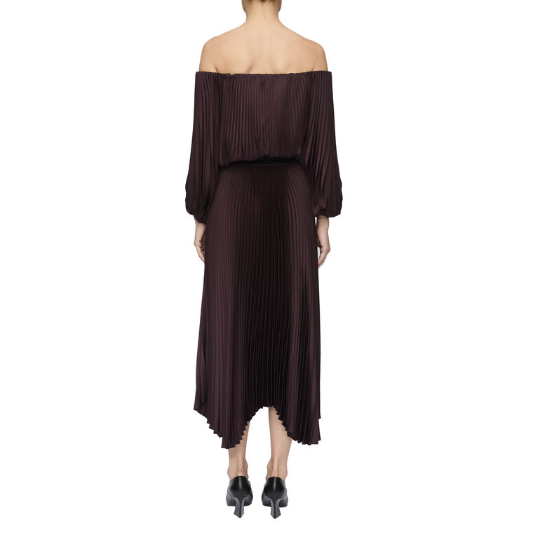 Sienna Satin Pleated Off Shoulder Midi Dress image number null