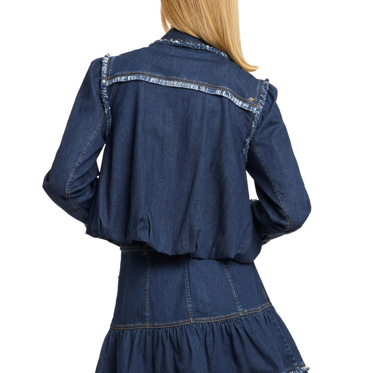 Bicolor Fringe Indria Bubble Hem Denim Jacket image number null
