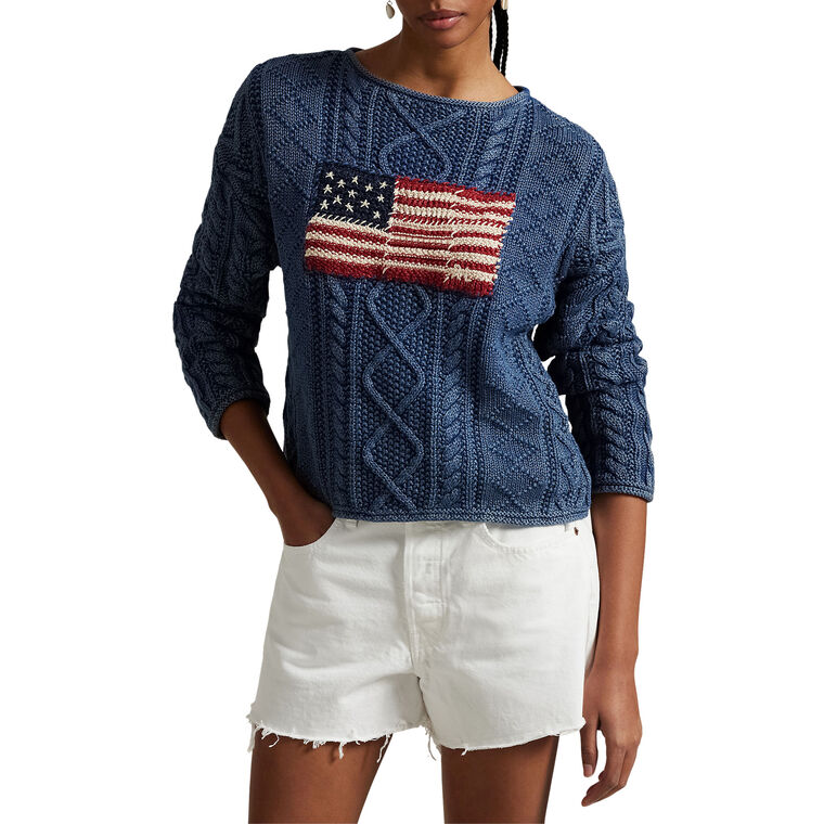 Long Sleeve Cotton-Linen Flag Sweater image number null