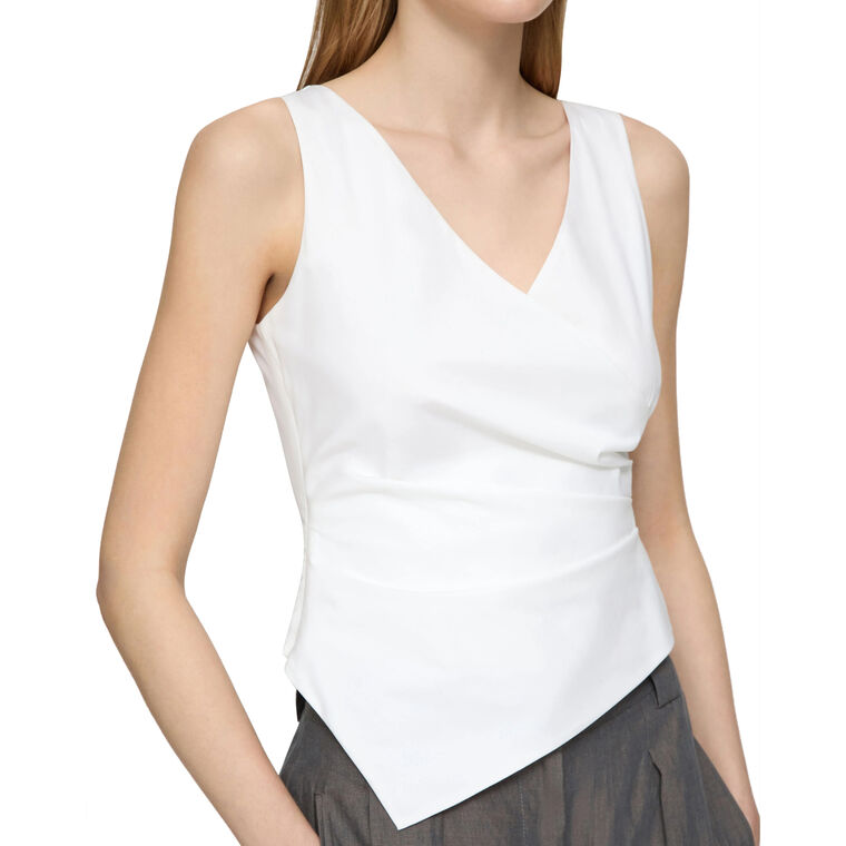 Stretch Cotton Sleeveless Wrap Front Top image number null