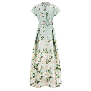 Marta Short Sleeve Belted Floral Gown