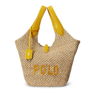 Polo Play Raffia-Leather Logo Tote