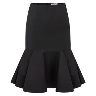 Virgin Wool Gabardine Peplum Midi Skirt