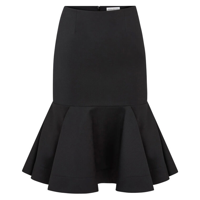 Virgin Wool Gabardine Peplum Midi Skirt image number null
