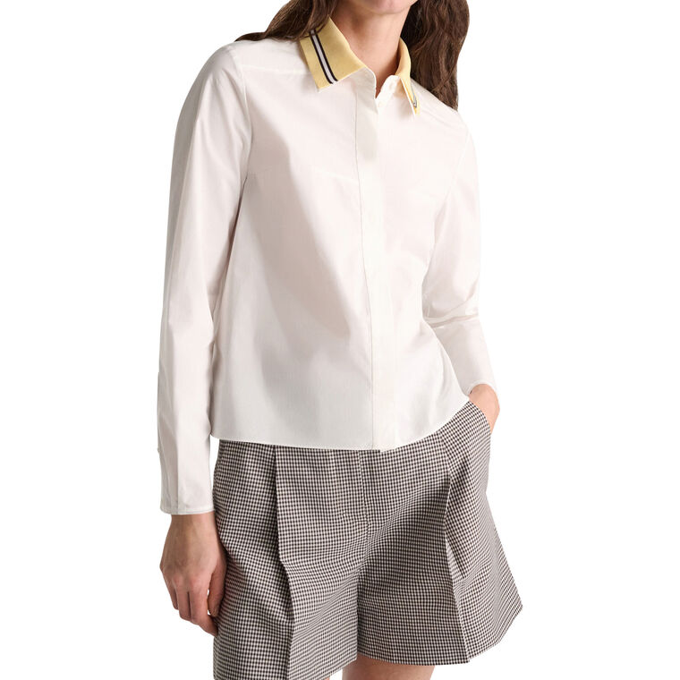 Poplin Power Long Sleeve Knit Collar Blouse image number null