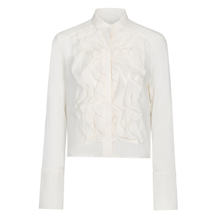 Patti Cropped Ruffle-Bib Blouse image number null
