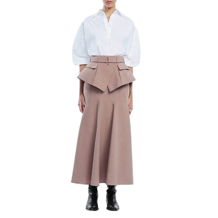 Belted Melange Crepe Skirt image number null